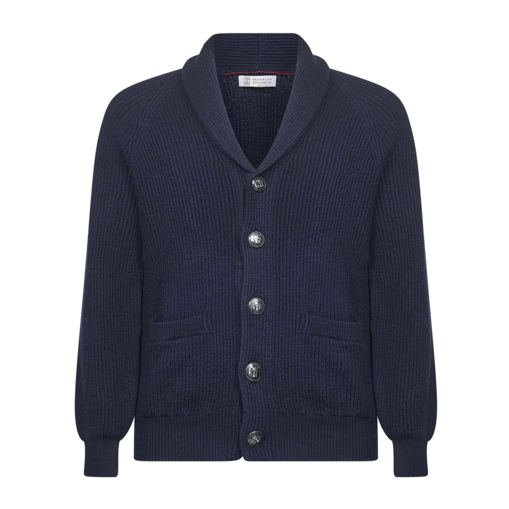 Brunello Cucinelli Men's Blue Ribbed Cotton Cardigan - Cardigans - L - Knitwear