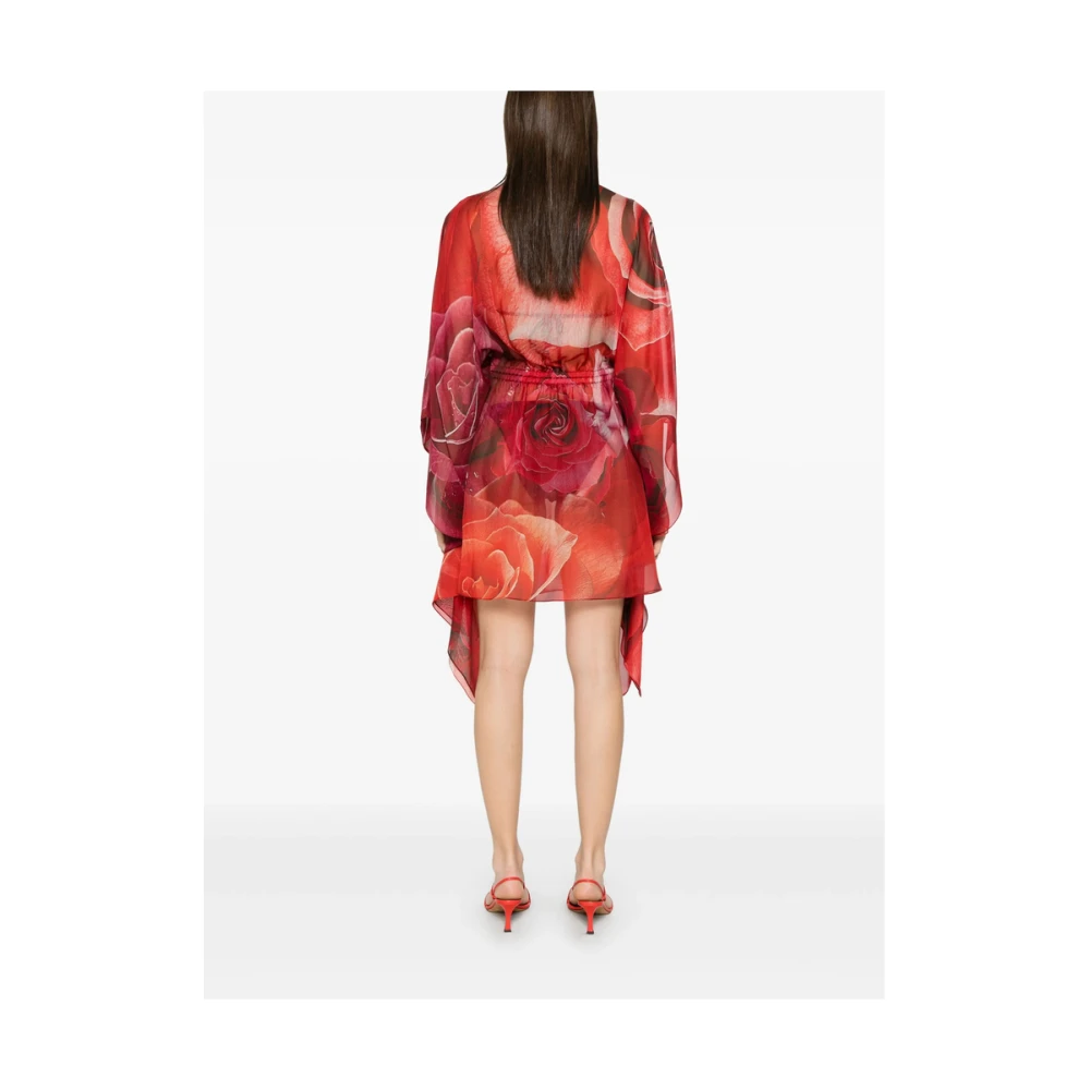 Roberto Cavalli Rode Abstract Patroon Jurk met Elastische Tailleband Red Dames