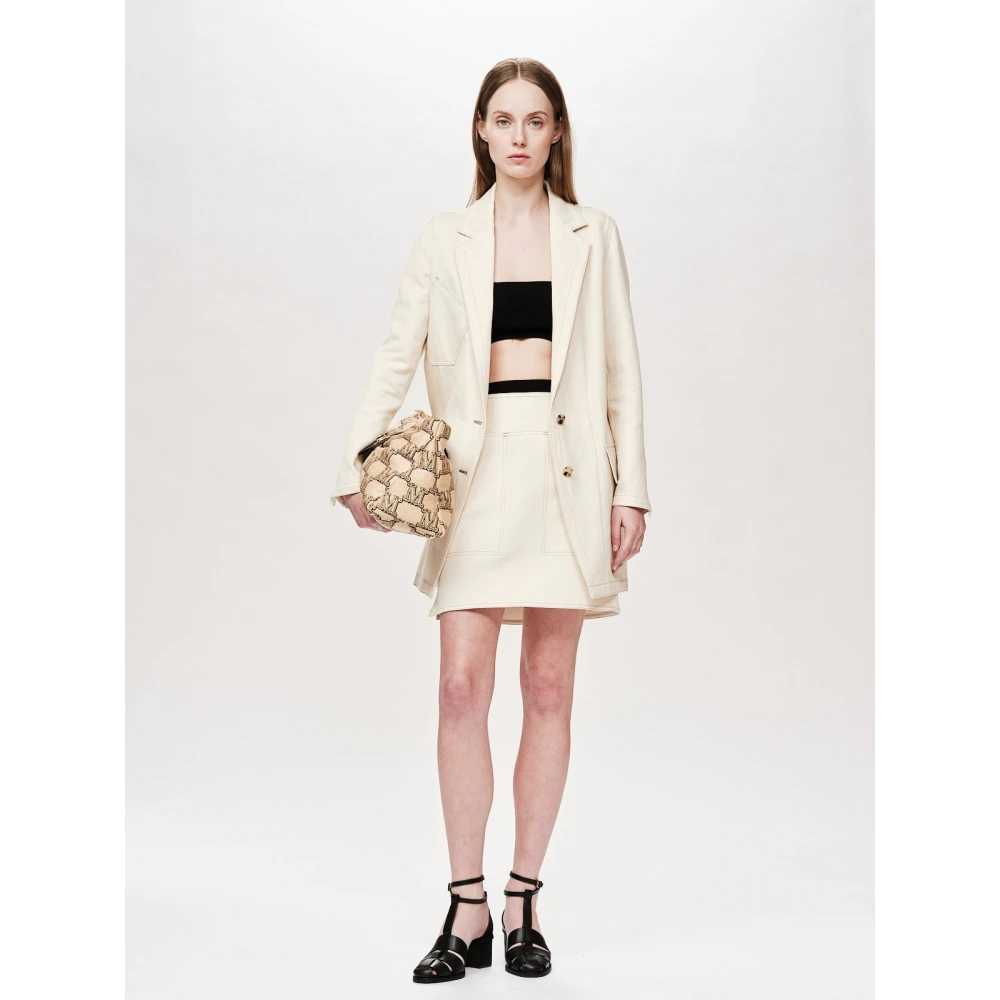 Max Mara Stijlvolle Denim Jack met Contraststiksels Beige Dames