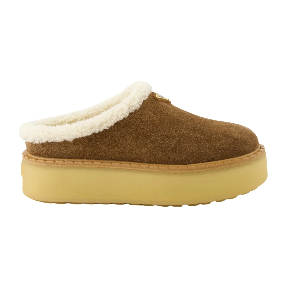Prada Beige Fur-Lined Mules - Female - Mules - Brown - 4 Uk - Shoes
