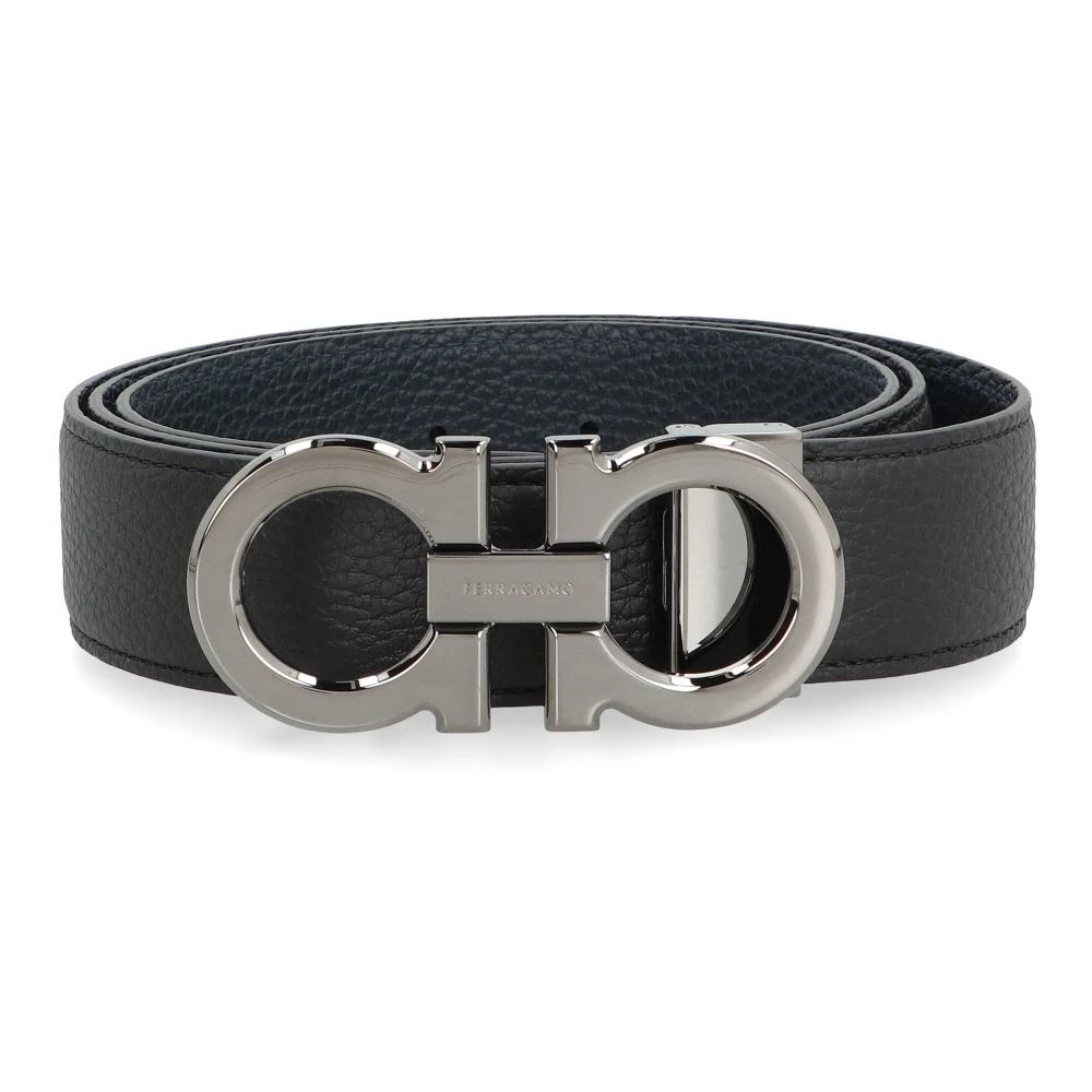 Ferragamo Svart Vändbar Läderbälte Med Gancini-Spänne