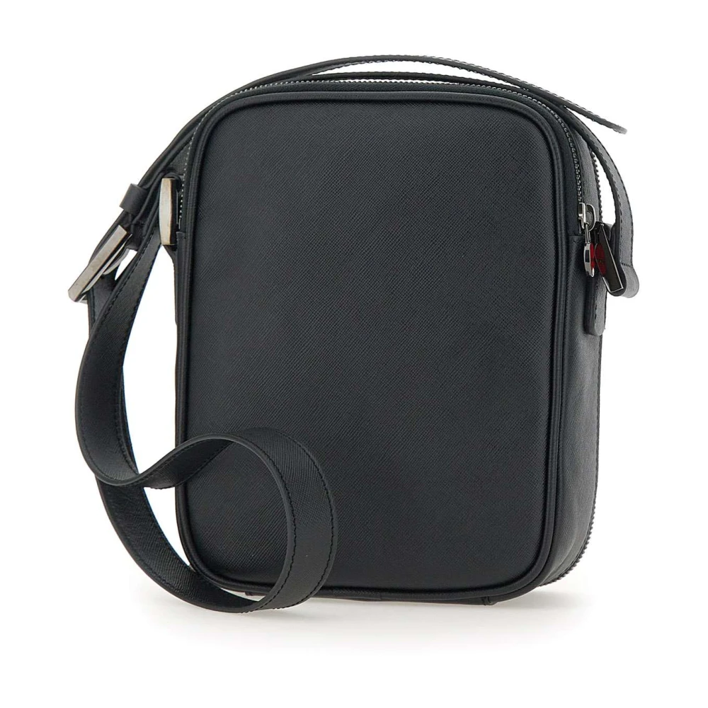 Kiton Zwarte Leren Schoudertas met Rits Black Heren