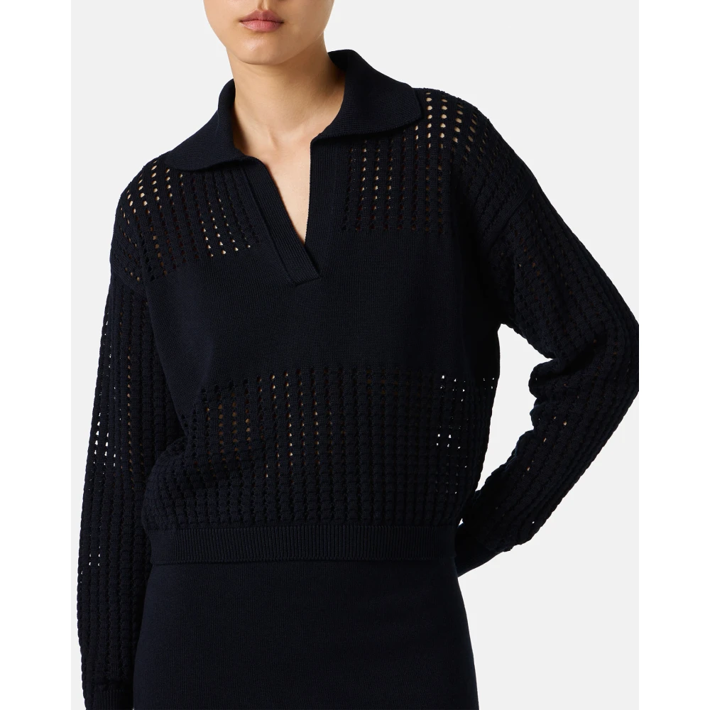 Iceberg Blauwe katoenen polo met geperforeerde strepen en logo Blue Dames