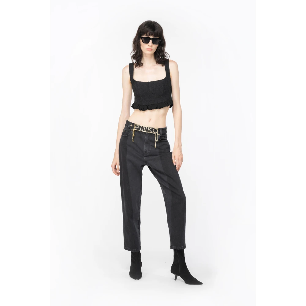 pinko Mouwloze Tweed Crop Top Black Dames