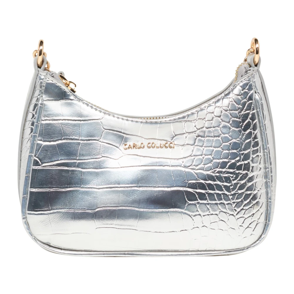 Carlo Colucci Women's Gray Crocodile-Effect Shoulder Bag