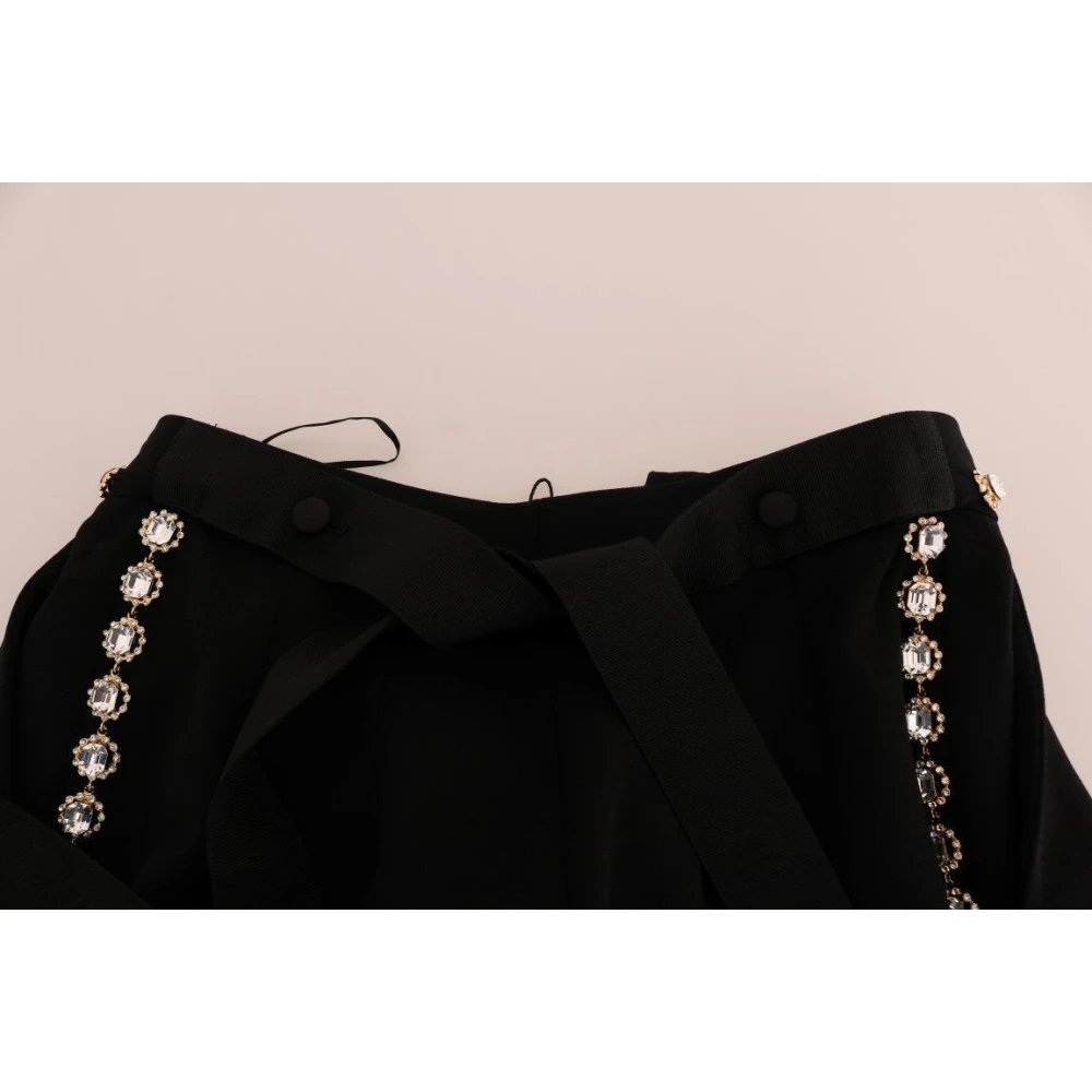 Dolce & Gabbana Zwarte Wol Stretch Kristal Broek Black Dames