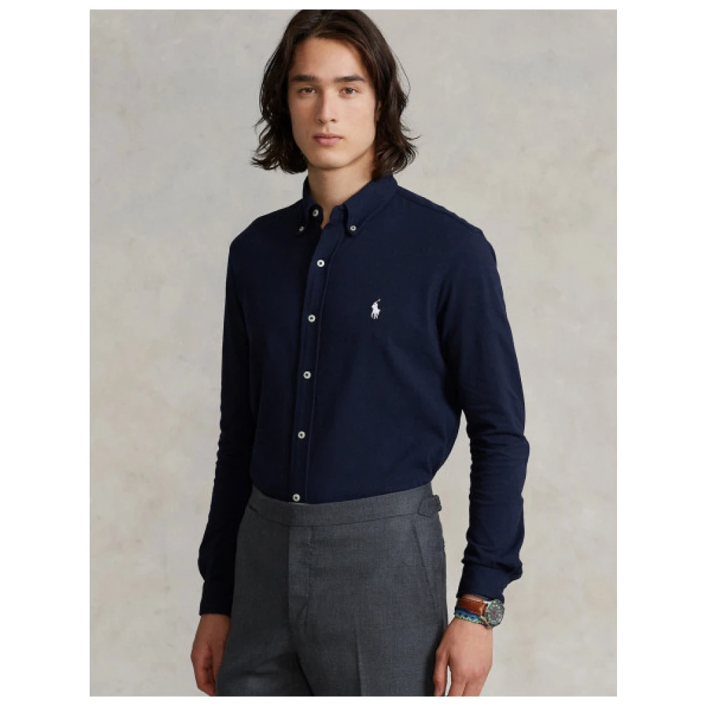 Polo Ralph Lauren Fijne Piqué Katoenen Overhemd Blue Heren