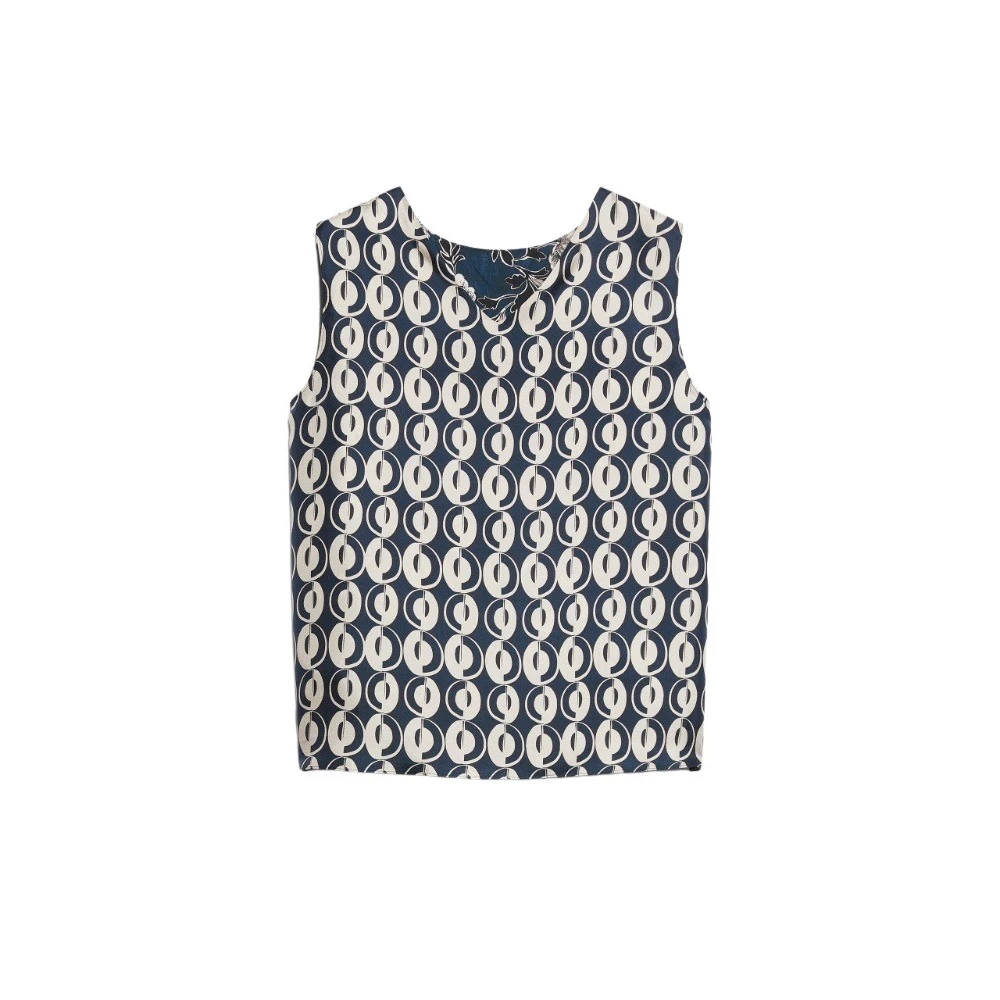 Max Mara Zijden Mouwloze Crewneck Blouse Blue Dames