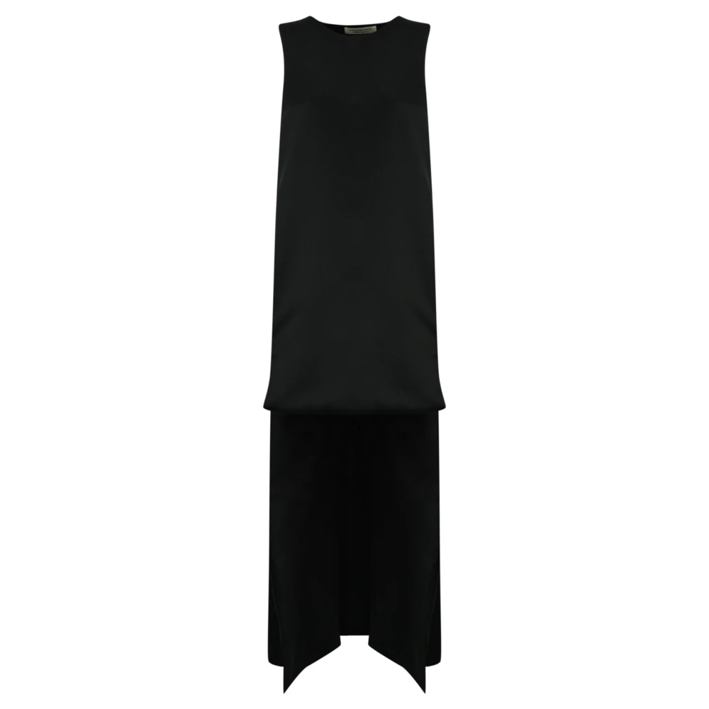 Philosophy di Lorenzo Serafini Zwarte Zijden Duchesse Jurk Mantel Effect Black Dames