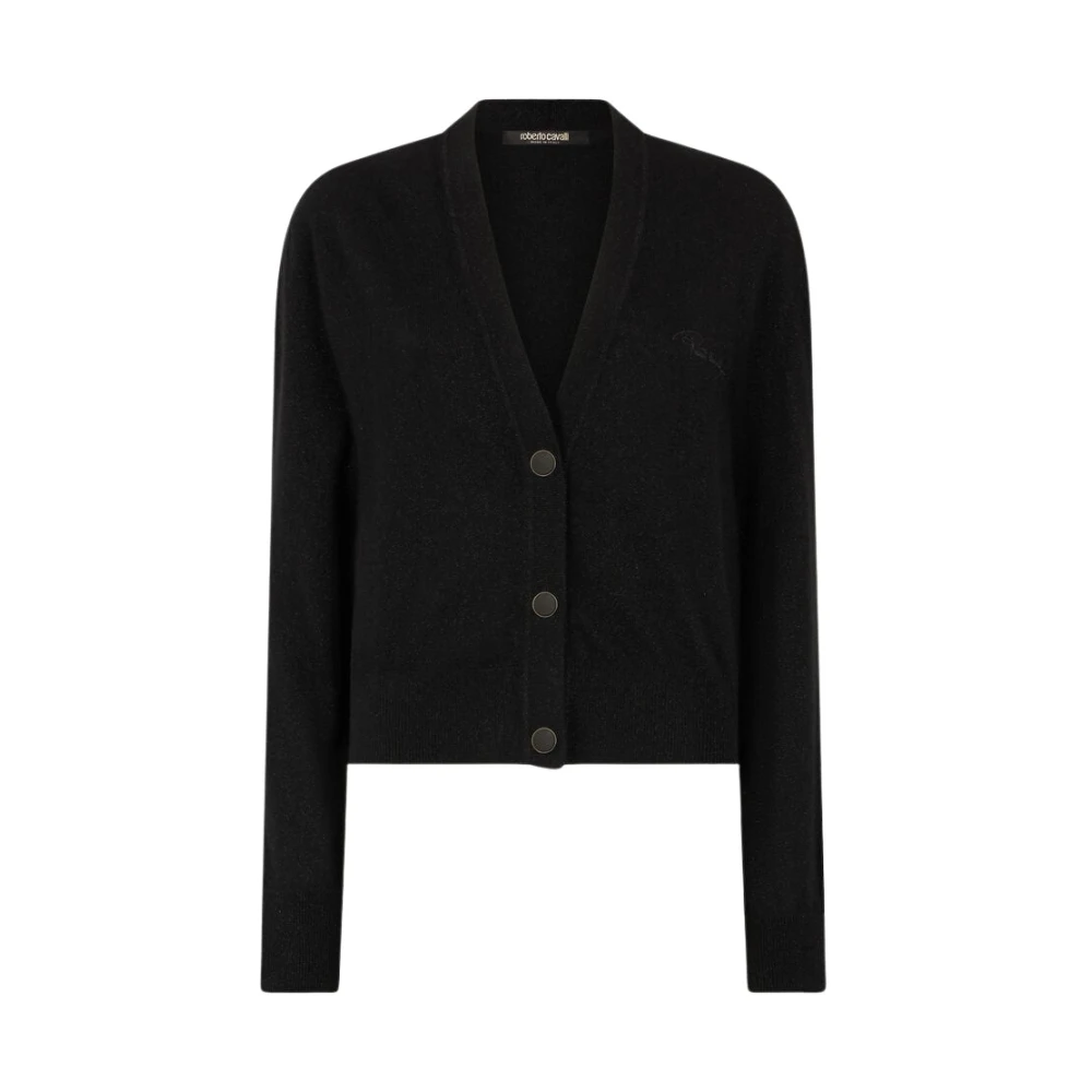 Roberto Cavalli Women's Black Embroidered Wool-Blend Cardigan With Buttons - Cardigans - M - Knitwear