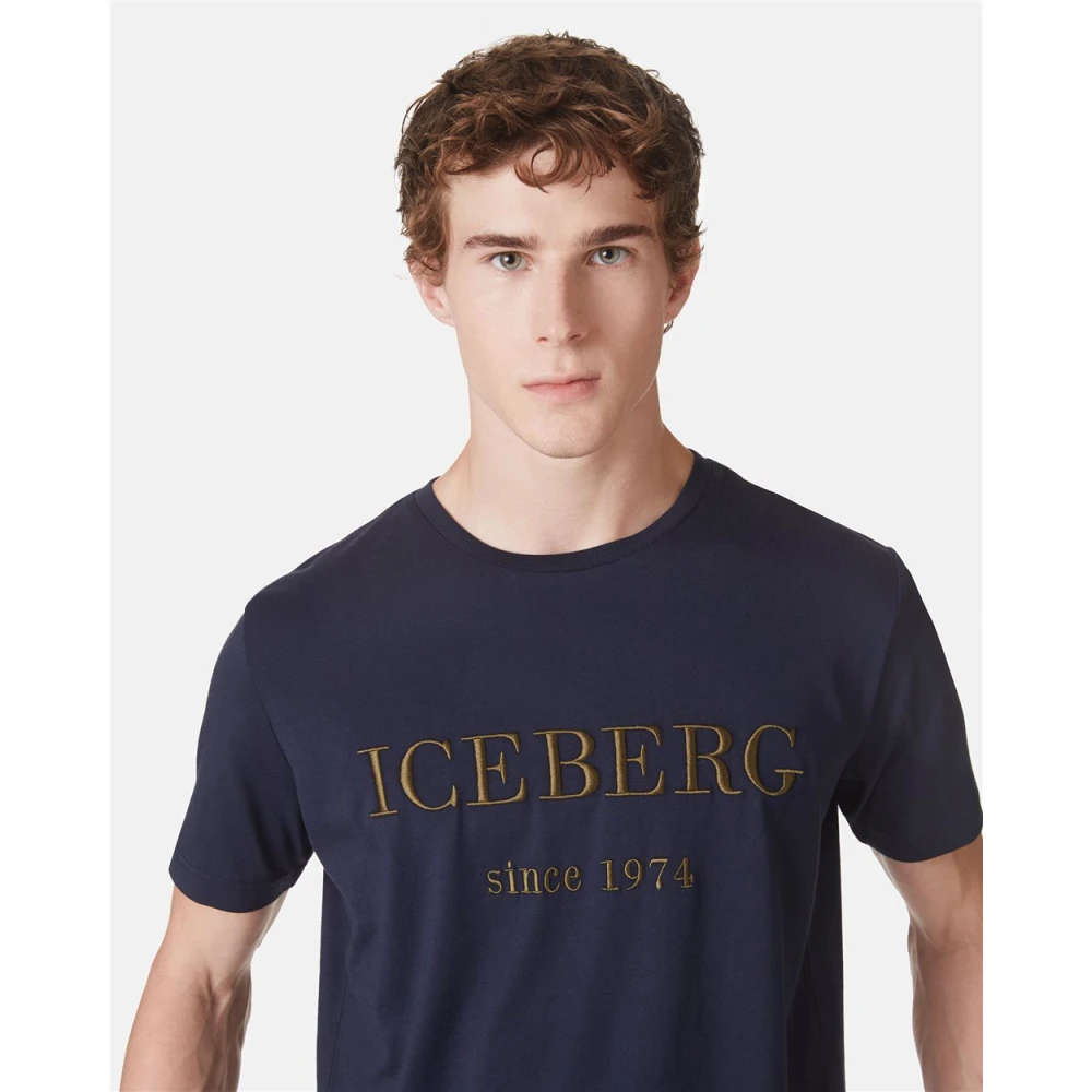 Iceberg Blauw T-shirt met geborduurd logo Blue Heren