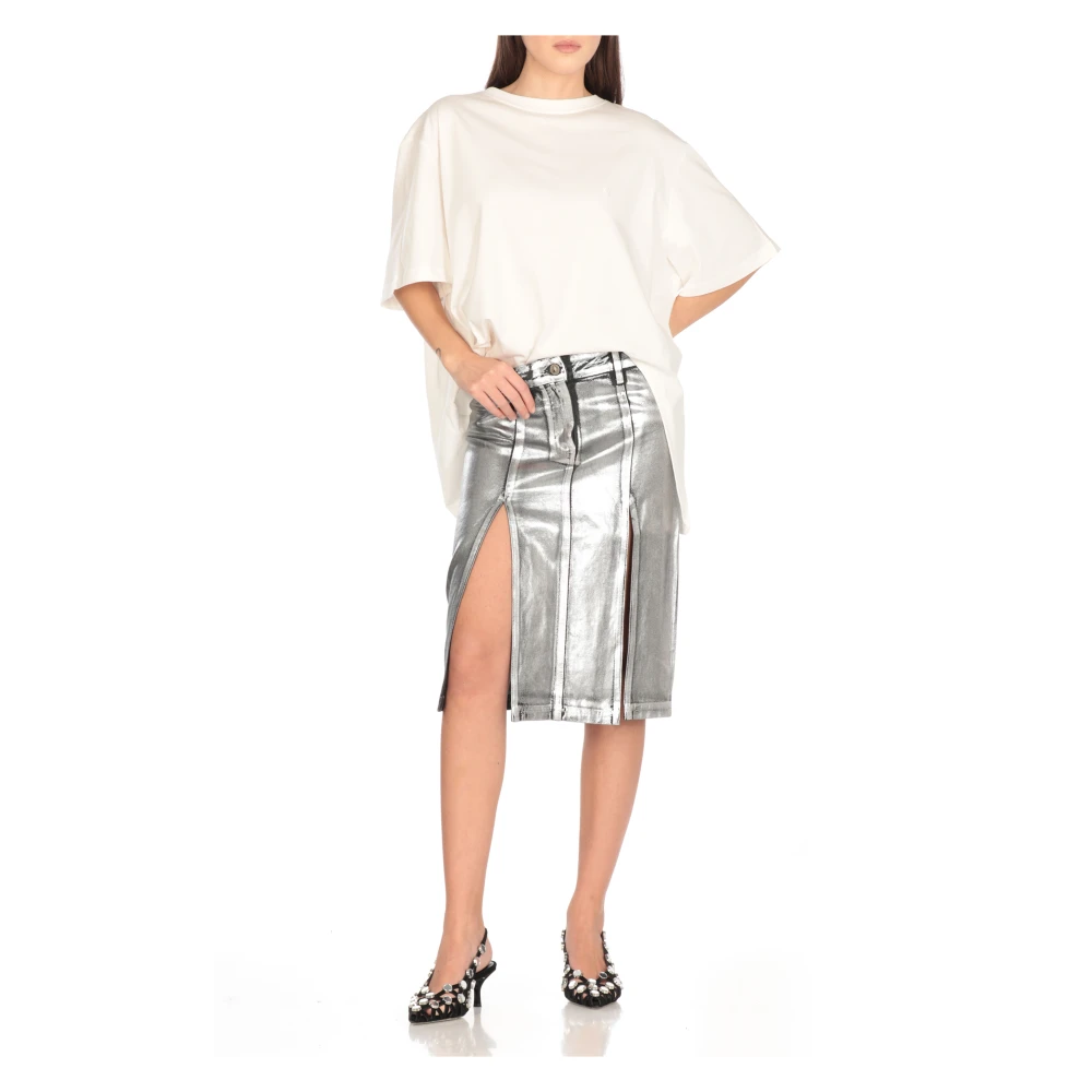The Attico Zilveren Katoenen Rok met Ritssluiting Gray Dames
