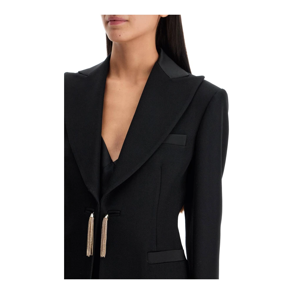 Max Mara Wollen Smoking Blazer met Juweelkwastjes Black Dames