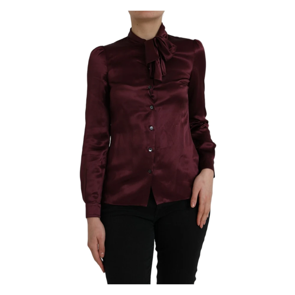 Dolce & Gabbana Women's Brown Shirts, Xs, Silk Ascot Collar Blouse