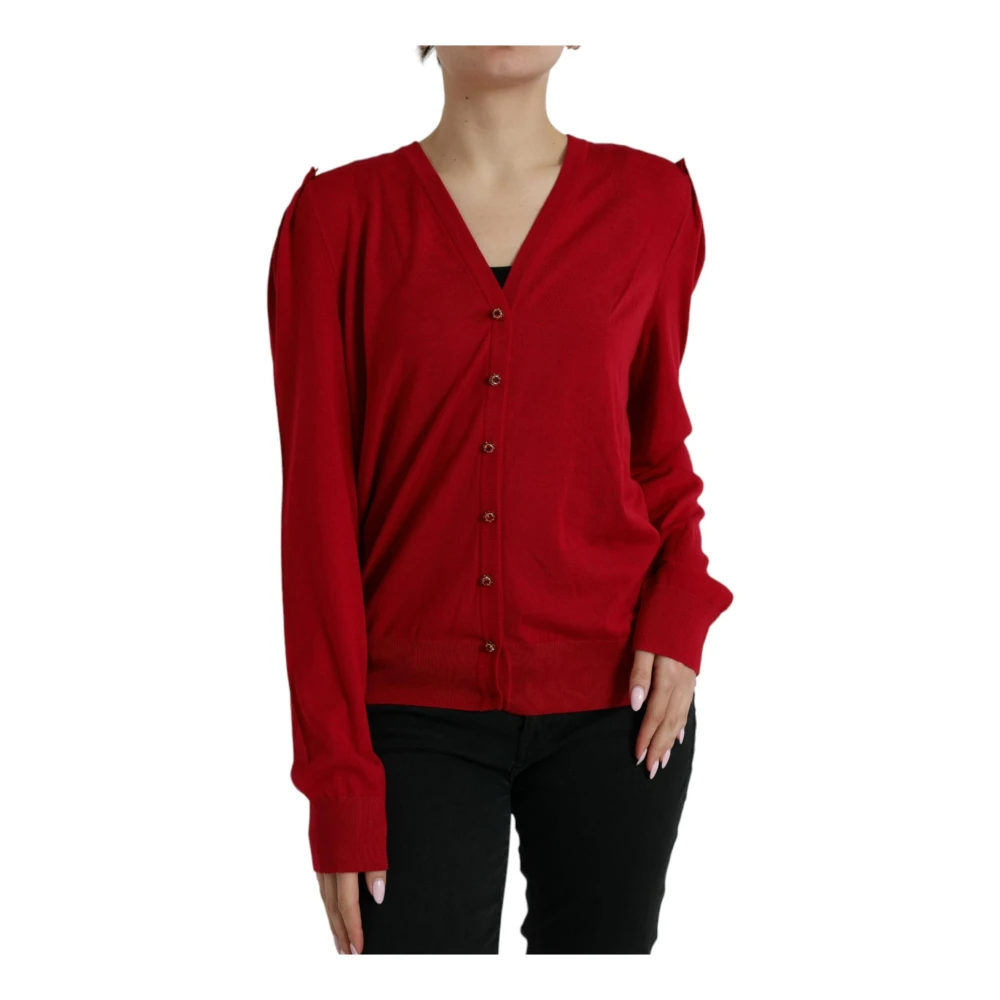 Red V-Neck Wool Cardigan - Dolce & Gabbana - Modalova