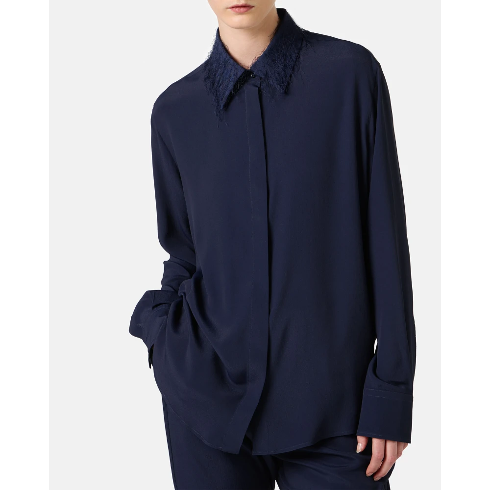 Iceberg Blauwe zijden blend crepe de chine overhemd met elegante details Blue Dames