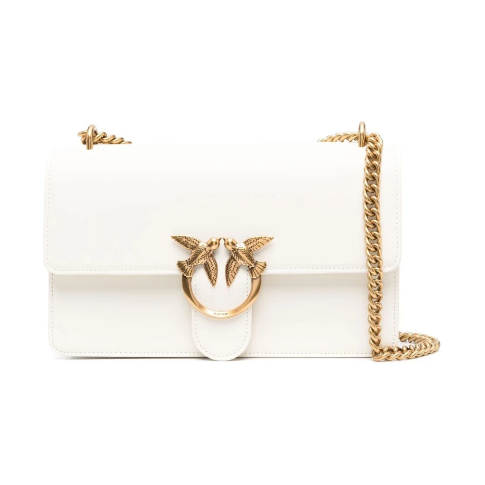 Pinko Women's Beige Cross Body Bags, One Size, Gold-Tone Logo Plaque Shoulder Bag