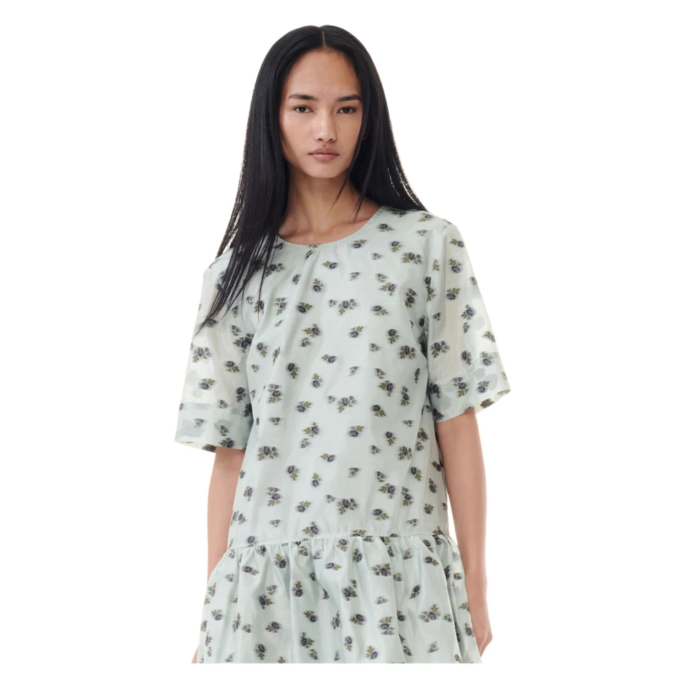 Ganni Groene Midi Jurk met Open Rug Green Dames