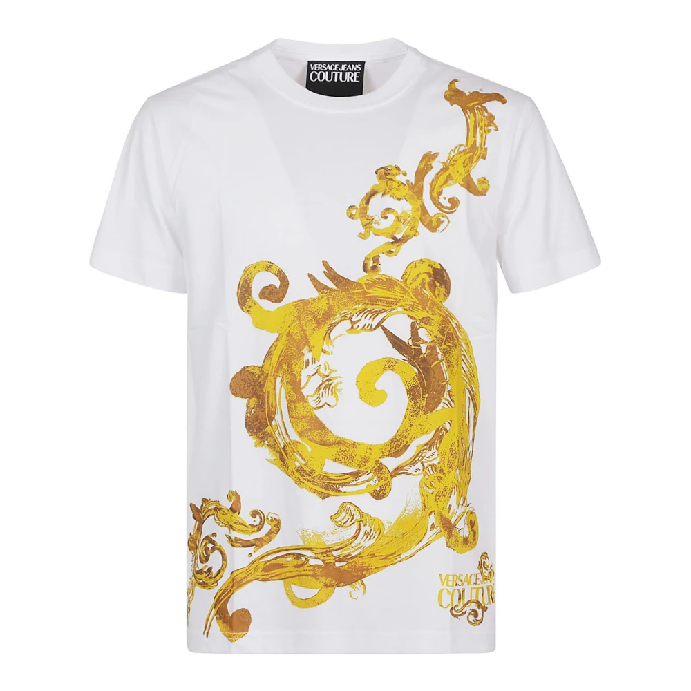 Versace Jeans Couture Abstracte waterverf T-shirt met logo White Heren