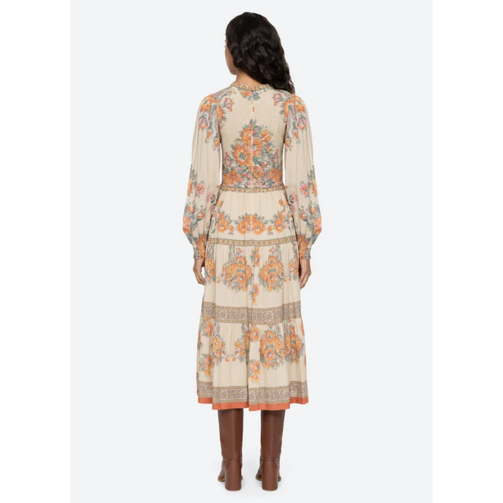 Sea NY Bloemenprint jurk met pofmouwen Beige Dames