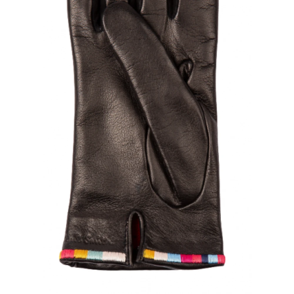 Paul Smith Zwarte leren handschoenen met geborduurde rand Black Dames