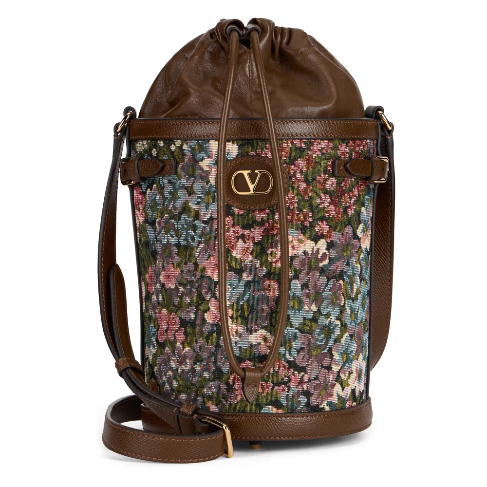 Valentino Garavani Women's Brown Vlogo Floral-Print Bucket Bag - Bucket Bags - One Size - Bags