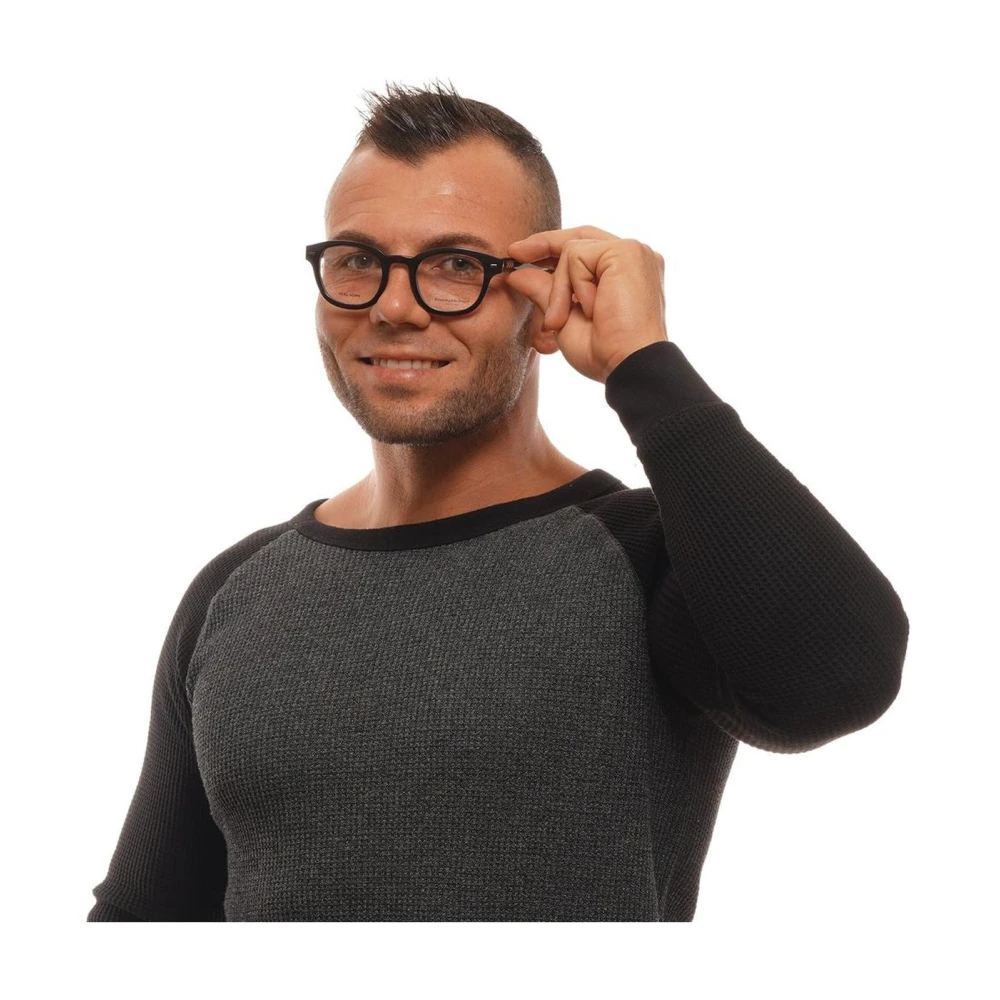 Ermenegildo Zegna Zwarte Ronde Hoorn Optische Frames Black Heren