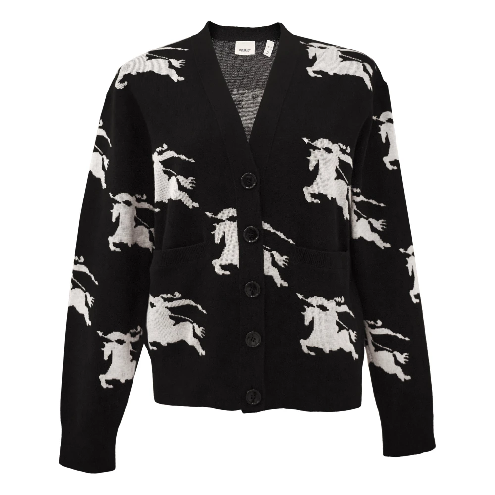 Burberry Zwart Wit Gebreid Vest met Equestrian Knight Design Black Dames