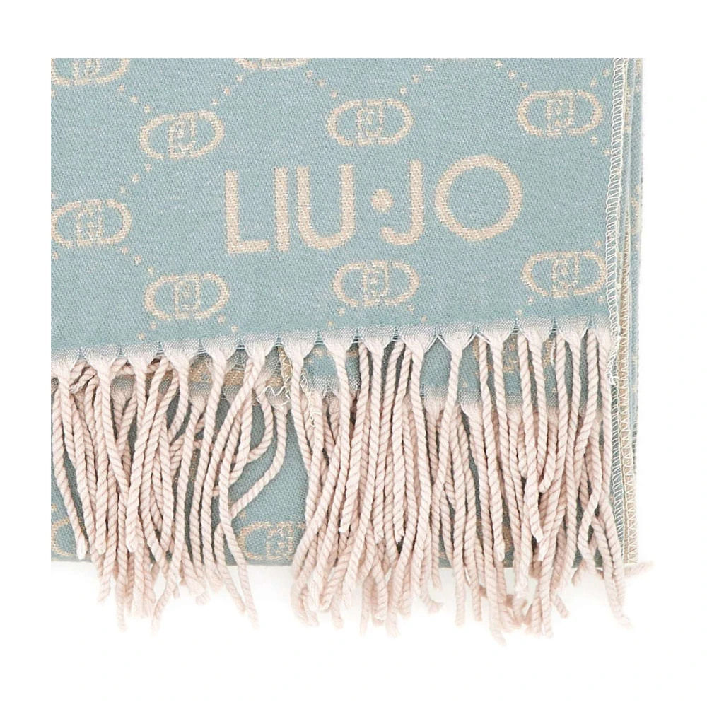 Liu Jo Blauwe Jacquard Lurex Logo Sjaal Blue Dames