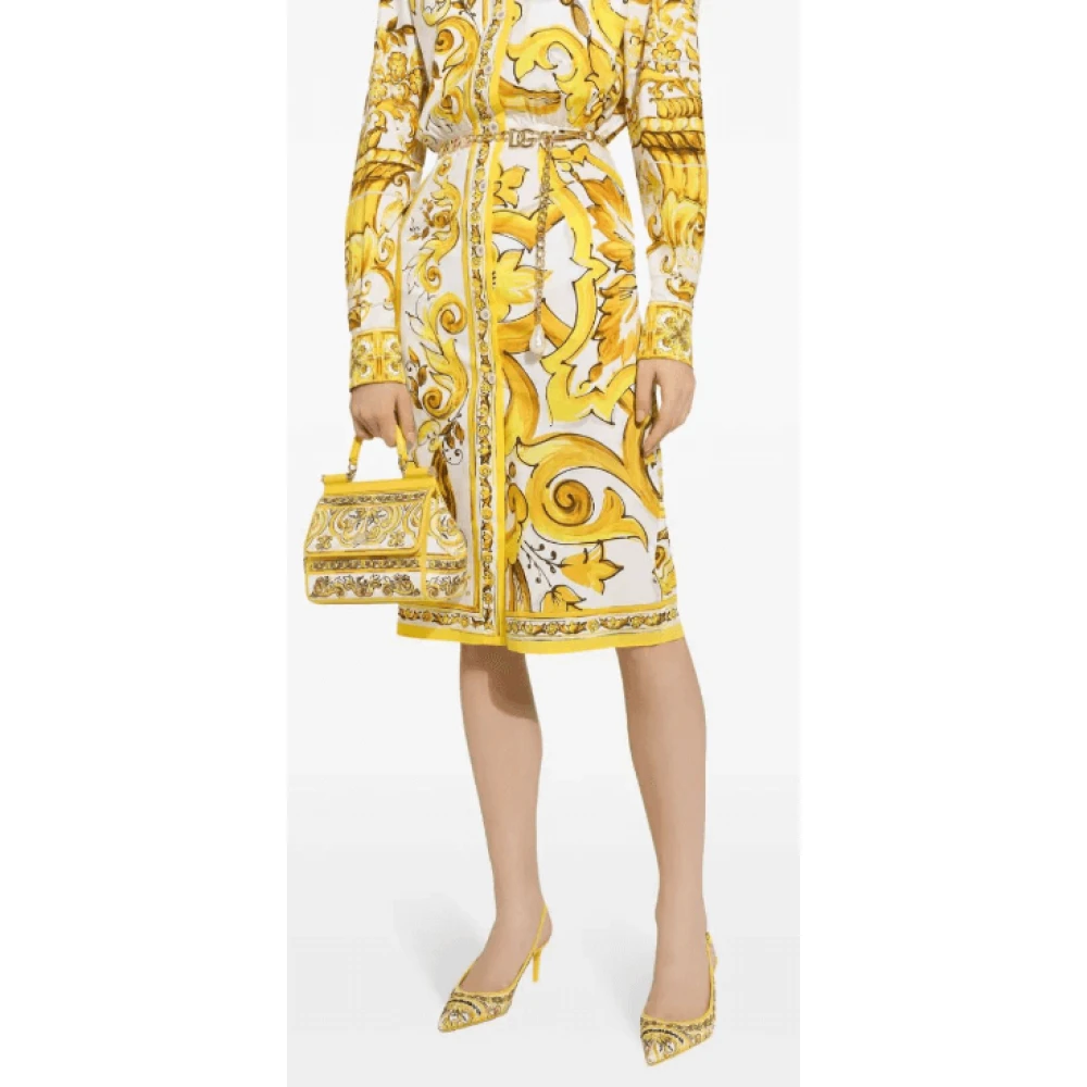 Dolce & Gabbana Majolica Print Katoenen Overhemdjurk Yellow Dames