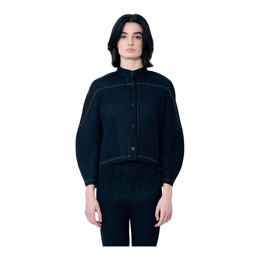 Issey Miyake Geplooide Topstitched Overhemd Klassieke Kraag Lange Mouwen Black Dames