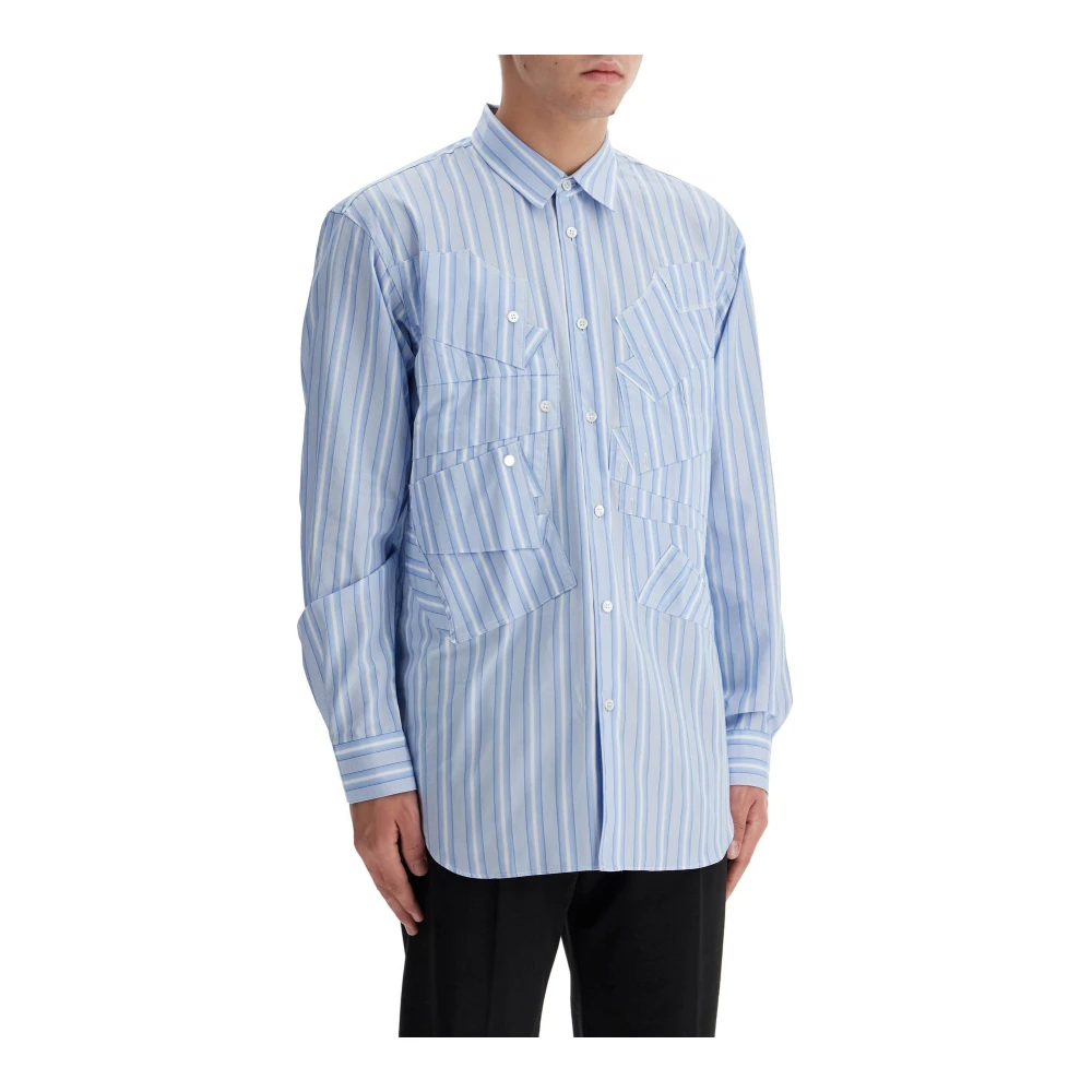 Comme des Garçons Gestreept katoenen poplin overhemd met applicatie-inzetstukken Blue Heren
