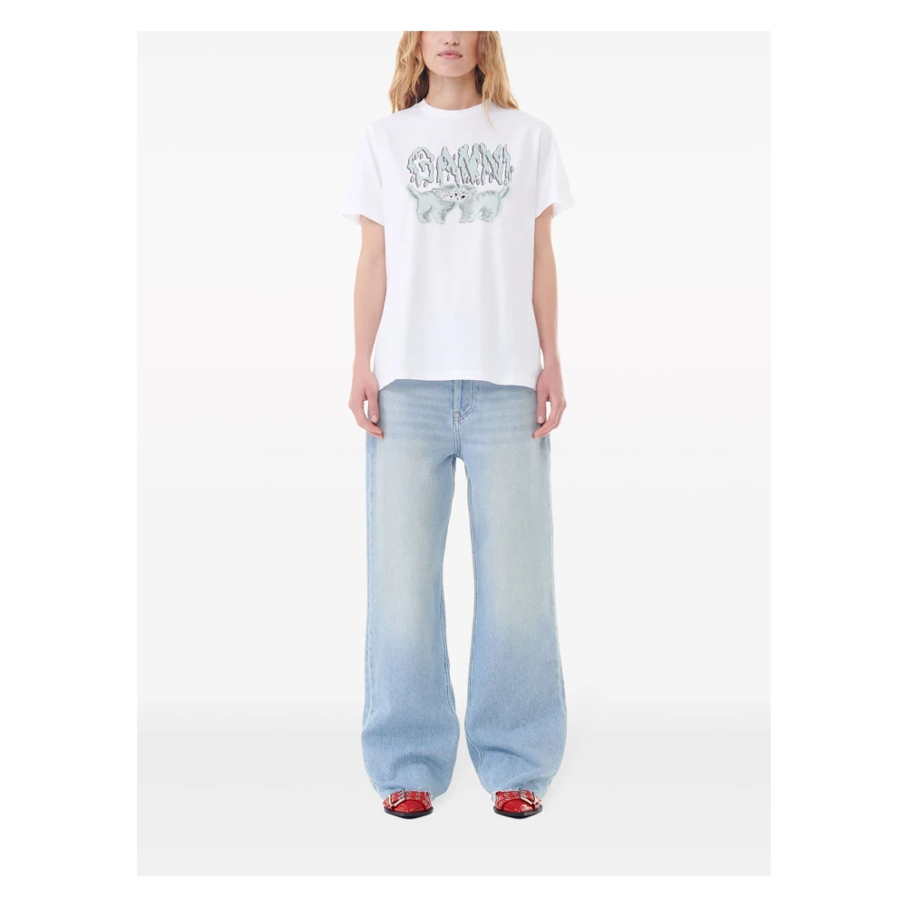 Ganni Schattig Kat T-shirt White Dames
