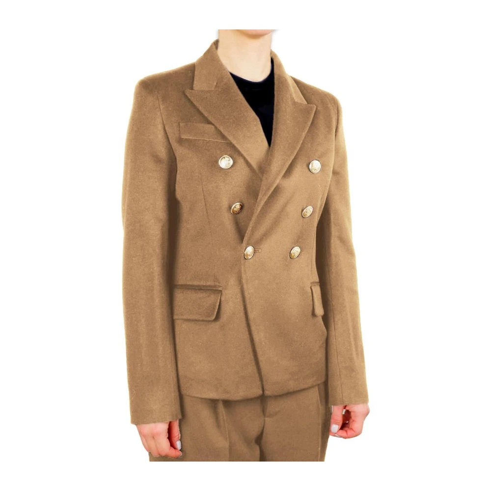 Made in Italia Bruine Wol Double-Breasted Blazer Brown Dames