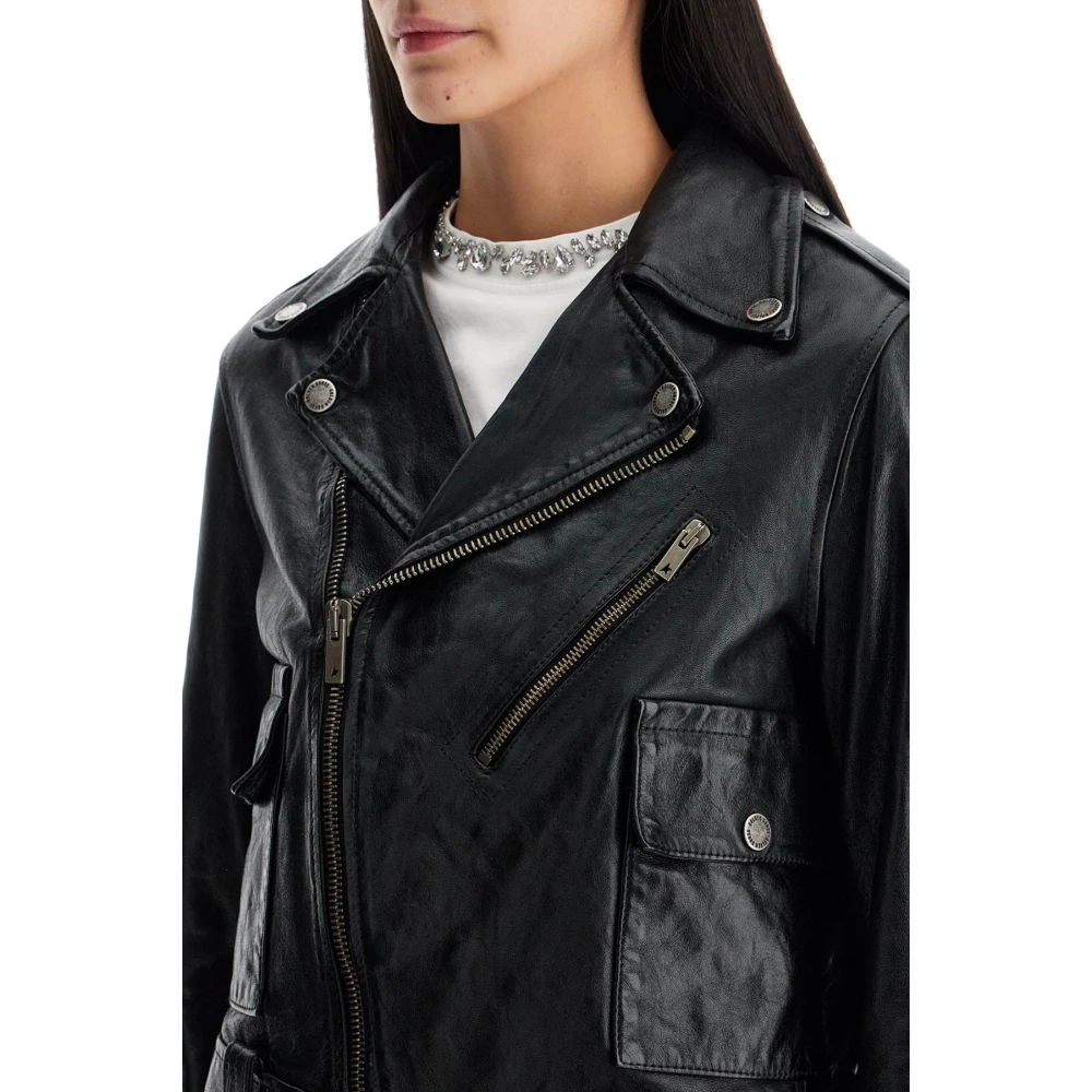 Golden Goose Glanzend Zwart Lamsleren Bikerjack Black Dames