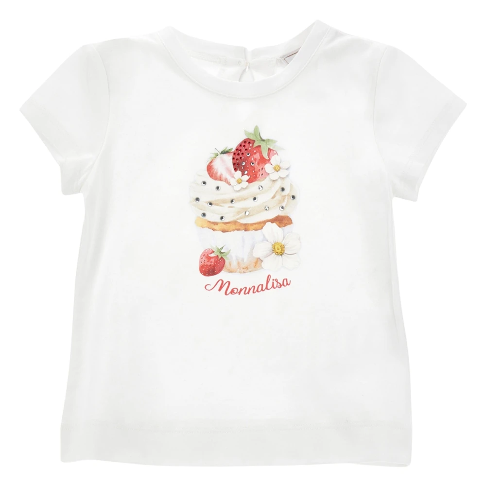 Monnalisa Girls White Kids Short Sleeve T-Shirts, 18 M, Strawberry Muffin T-Shirt