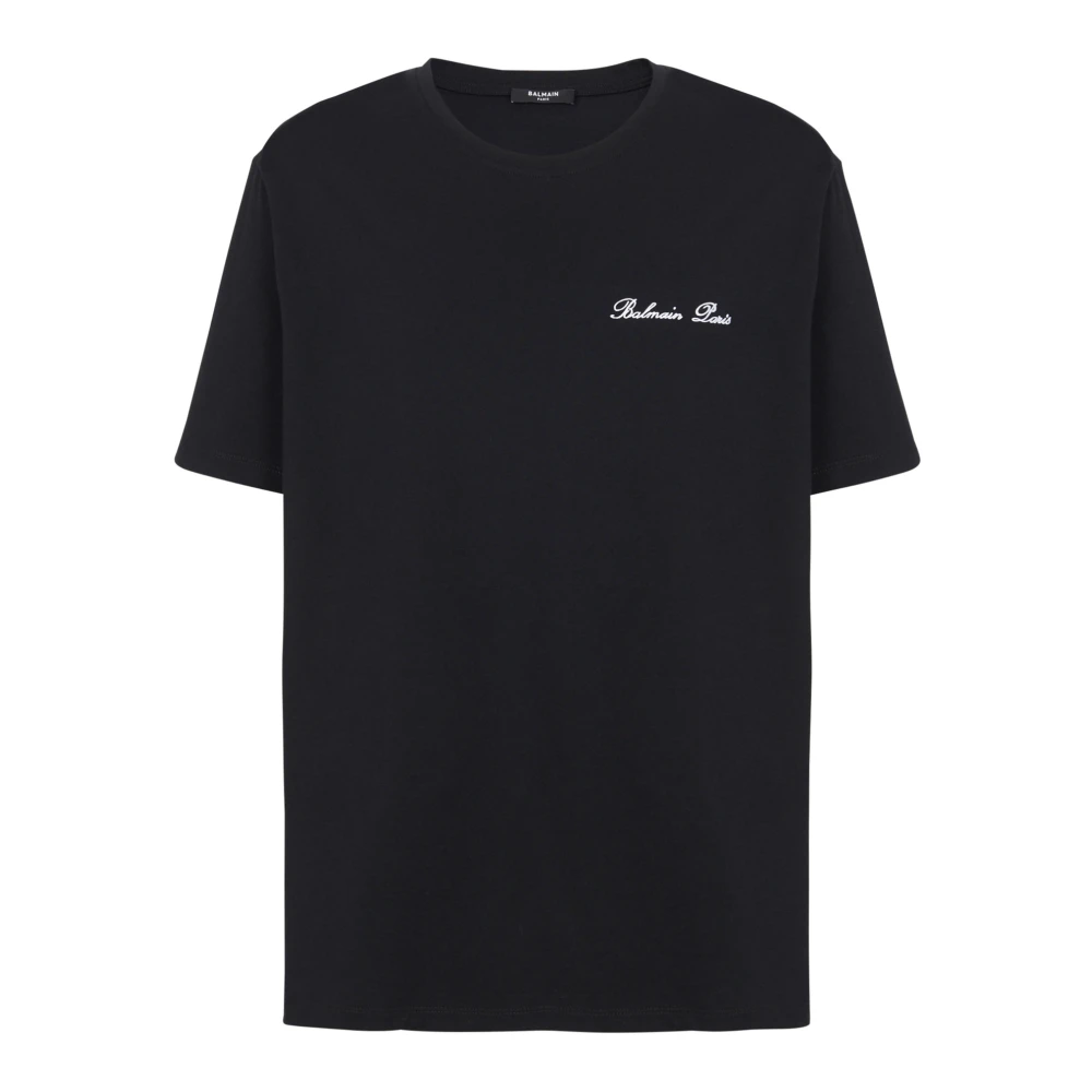 Balmain Losse T-shirt met handtekeningborduurwerk Black Heren