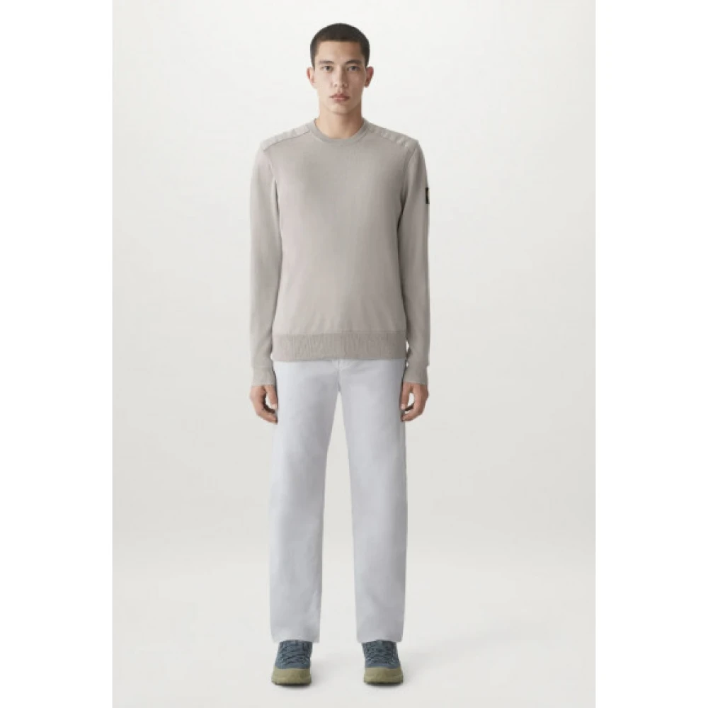 Belstaff Merino Crewneck Jumper met Schouderdetails Gray Heren