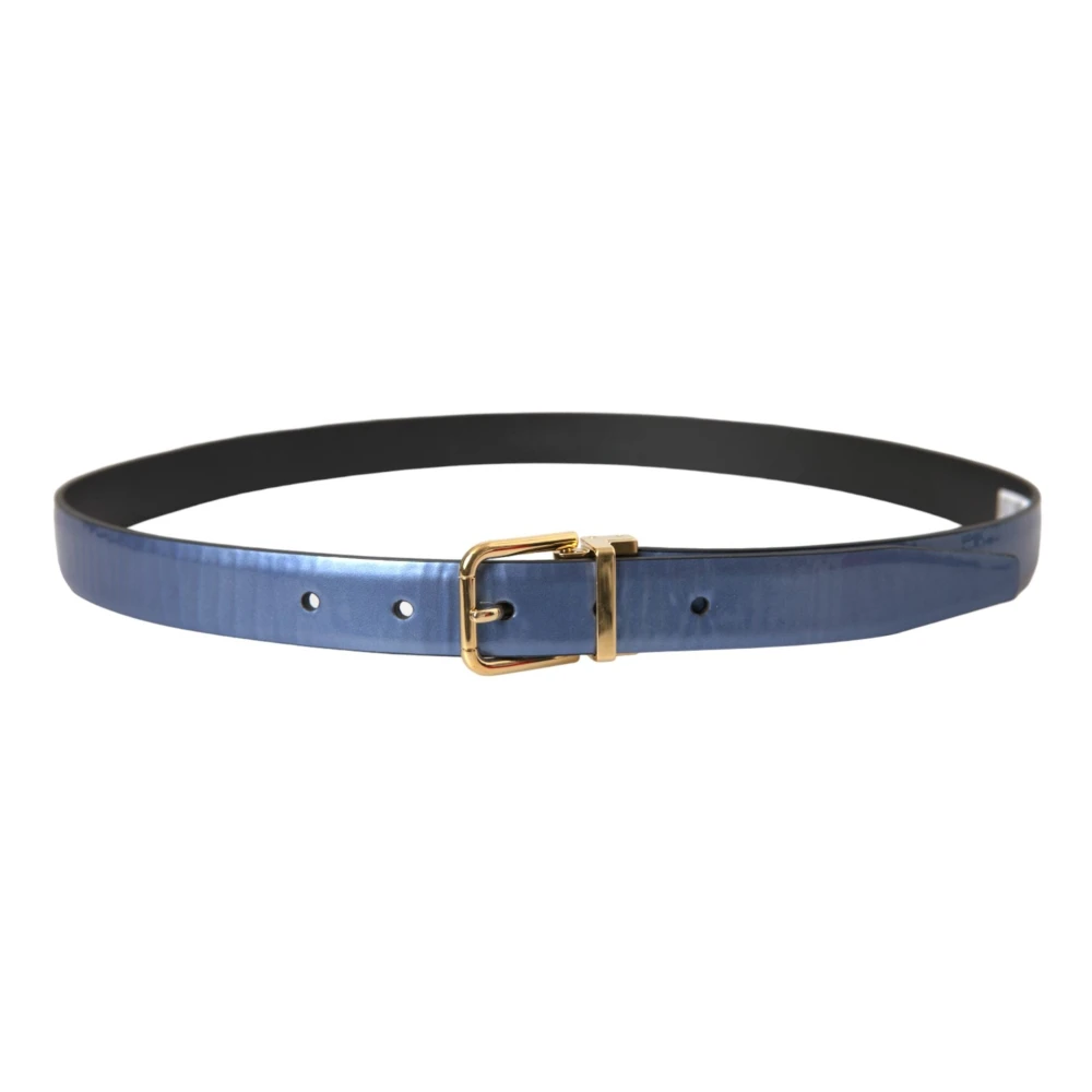 Dolce & Gabbana Metallic Blue Metal Buckle Riem Blue Heren