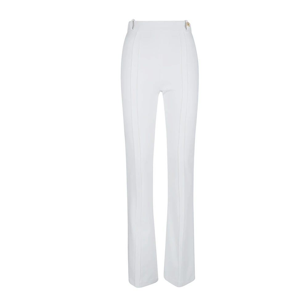 Elisabetta Franchi Women's White Wide Trousers, 2XL, Double Layer Stretch Crepe Trousers