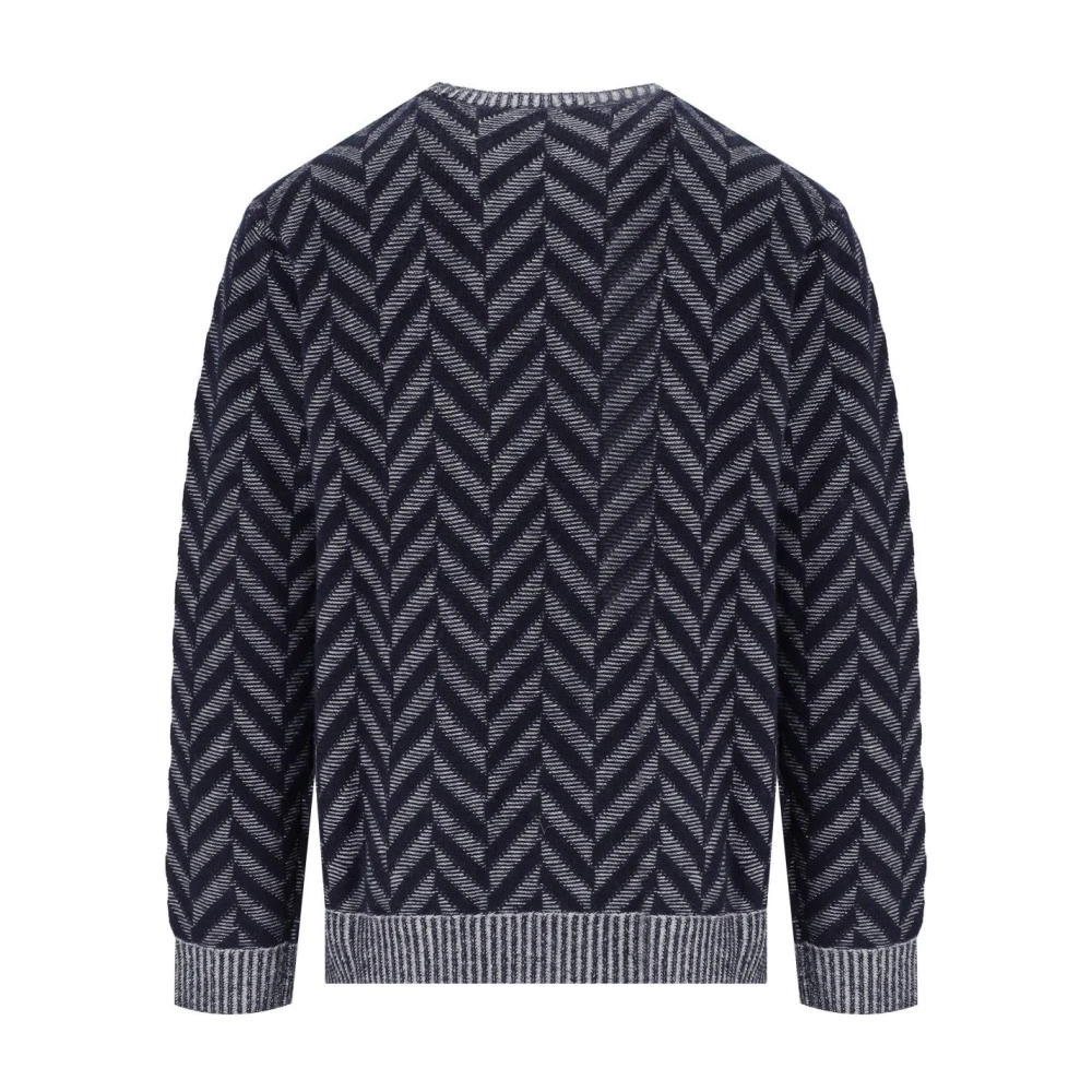 Emporio Armani Chevron Blauw Wol Crewneck Jumper Blue Heren