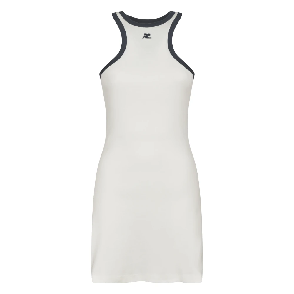 Courrèges Witte Mini Jurk met Blauwe Piping White Dames