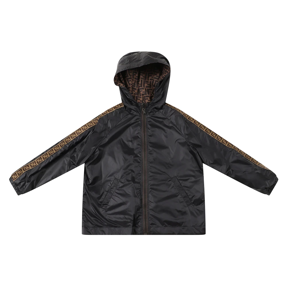Fendi , Light Jackets, Male, Black, 10 Y | 140 Cm, Reversible Nylon Jacket