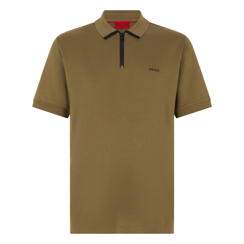 Hugo Men's Green Cotton Polo With Zipper - Polo Shirts - Xs - Tops