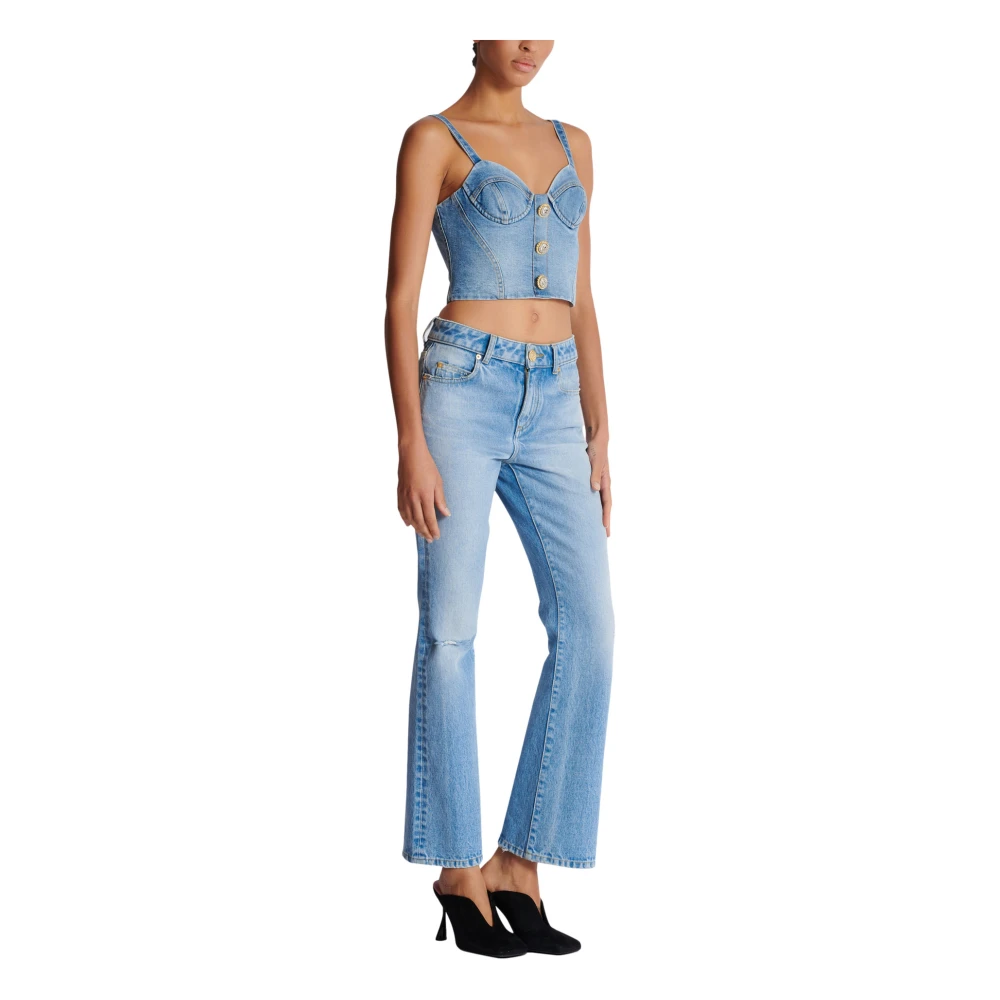 Balmain Denim Top met Dunne Bandjes Blue Dames