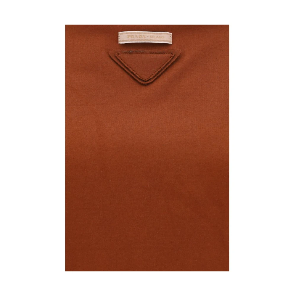 Prada Iconisch Driehoekig Logo Katoenen T-Shirt Brown Dames