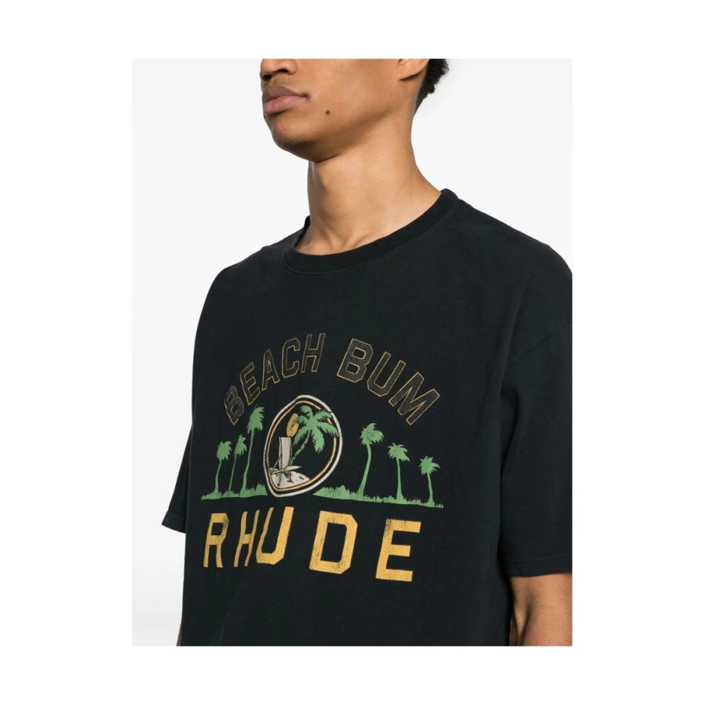 Rhude Zwart Katoenen Jersey T-Shirt met Slogan en Logo Print Black Heren