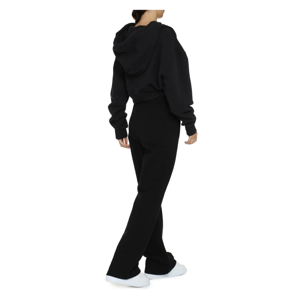 Off White Geribbelde Cropped Hoodie Black Dames