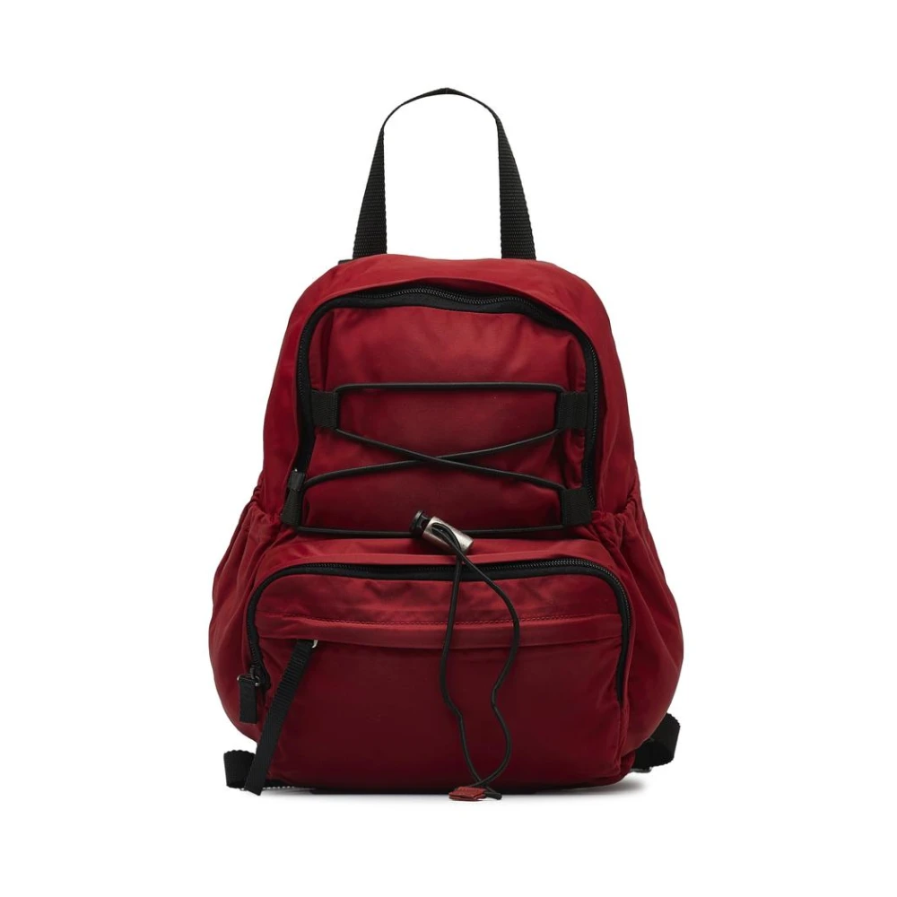 Prada Vintage Women's Red Pre-Owned Nylon Backpack With Multiple Compartments