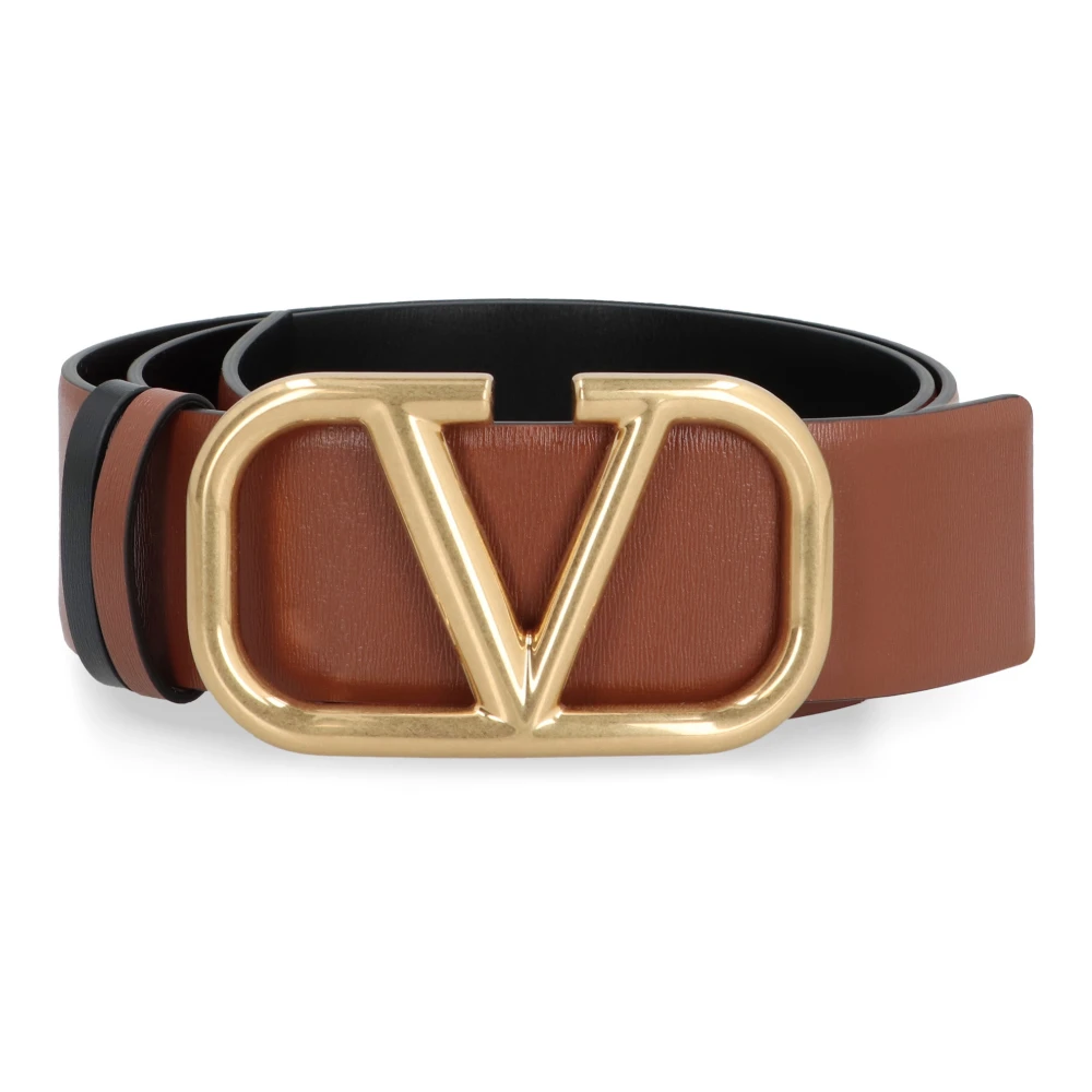 Valentino Omkeerbare leren riem met goudkleurige gesp Brown Dames